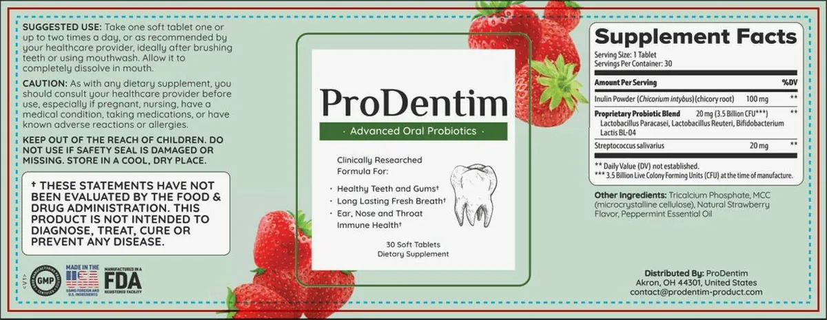ProDentim supplement facts label
